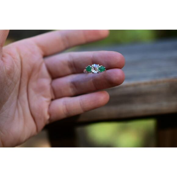 Natural Emerald and Herkimer Diamond Ring, Raw Stone Ring, Unique Engagement - Picture 7 of 10